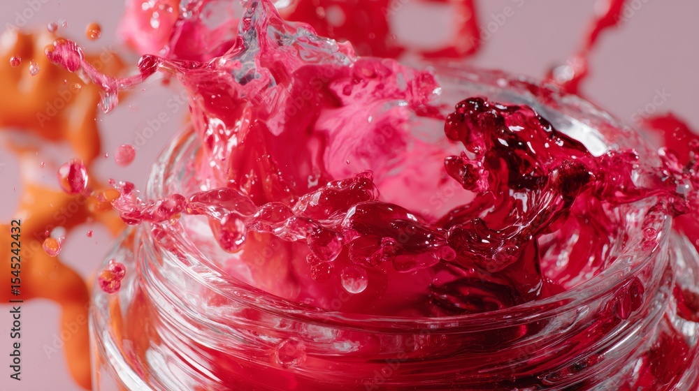 Aufkleber splash of red liquid captured in motion with bubble textures and color swirl for abstract visual con