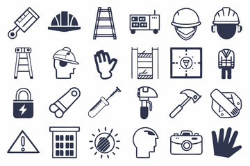 Minimalist Black and White Construction Icons Vector Set