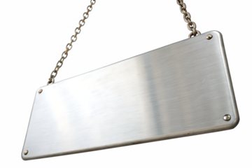  photo of a metallic blank sign-with a chain isolated on white background, png ai generated