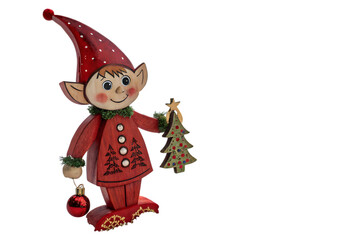 Naklejka premium photo-of a red wooden elf in the snow christmas isolated on white background png, ai generated