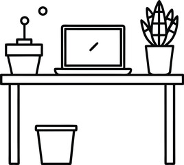 Remote work vector Line art illustration Modular Workspace with Customizable Desk Layout