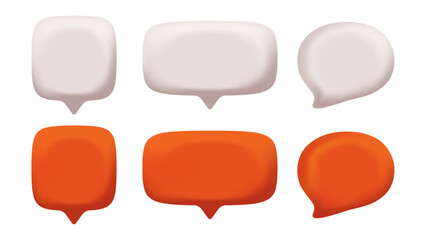 3D Speech Bubble Collection – Orange and White Chat, Messenger, and Dialogue Bubbles for UI Design, Isolated Vector Illustration