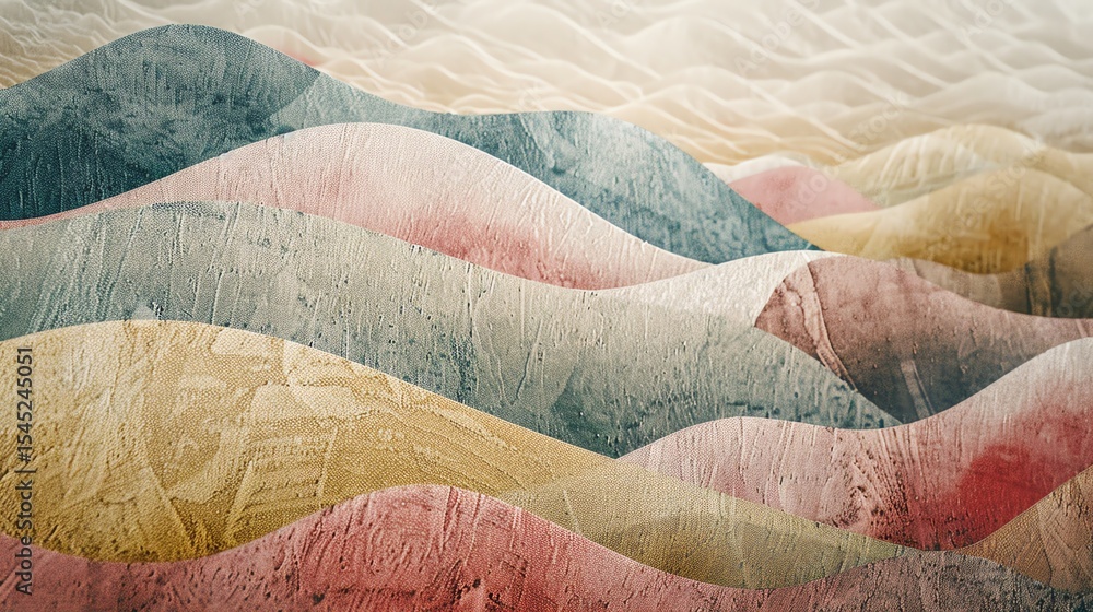 Poster this is an abstract image of rolling hills in a variety of colors. the hills are made up of differen