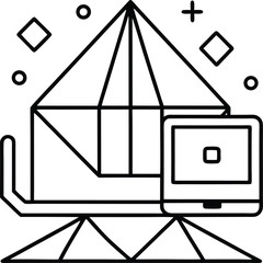 Remote work vector Line art illustration NFT Themed Home Office with Digital Art Decor