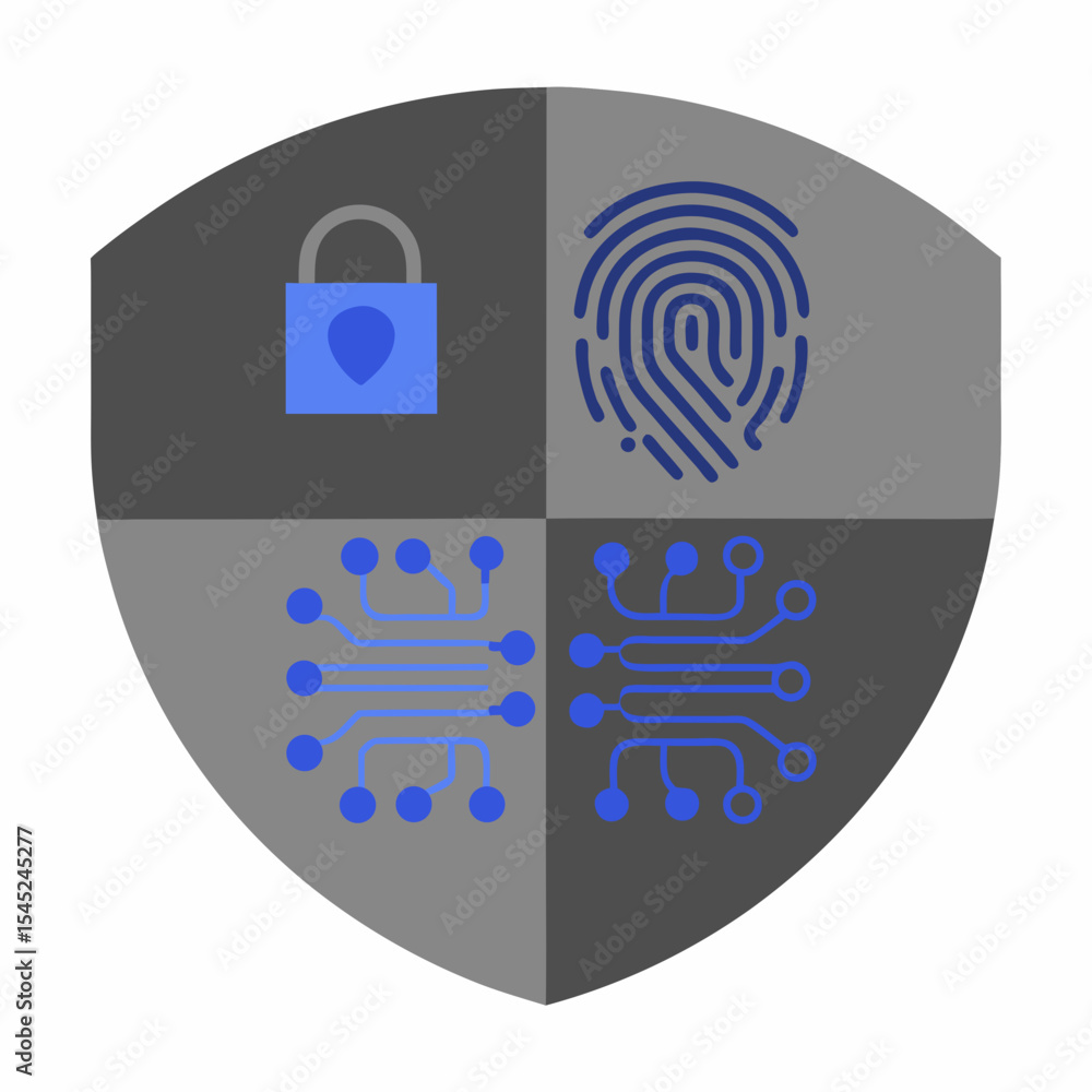 Poster cybersecurity shield with data locks
