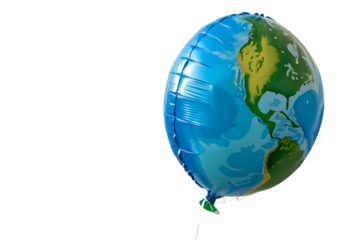 planet earth toy balloon deflated isolated on white background png, ai generated