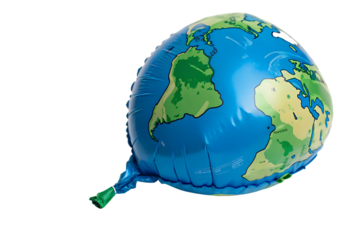 planet earth toy balloon deflated isolated on white background png, ai generated