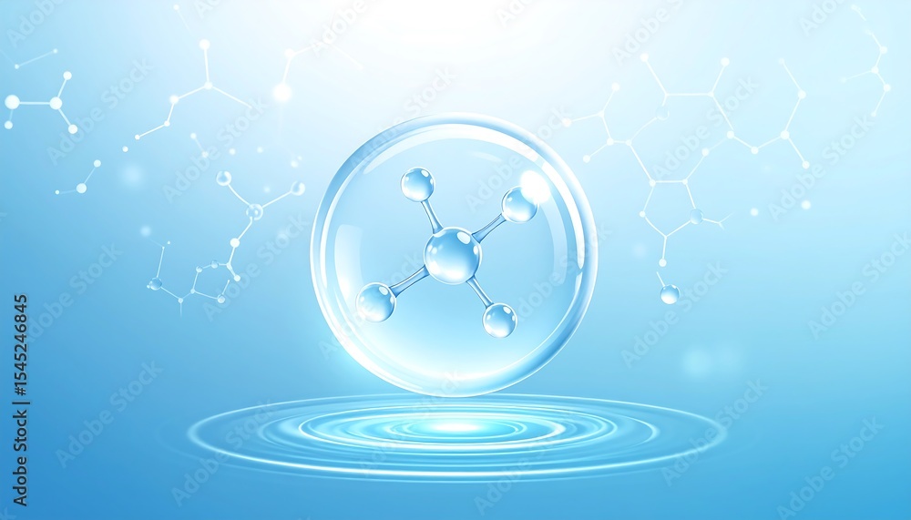 Aufkleber Molecular structure in water with science backdrop.