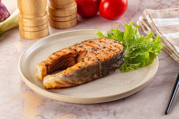 Gourmet grilled salmon fish steak