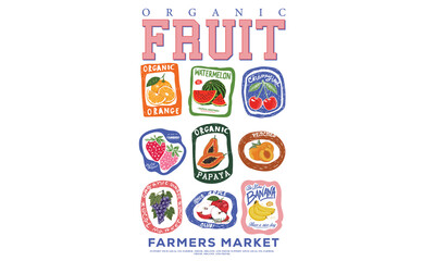 Obraz na płótnie Canvas Eat more fruit. Fruit club print design. Tropical sweetness. Farmar market. Fruit stall t shirt artwork.