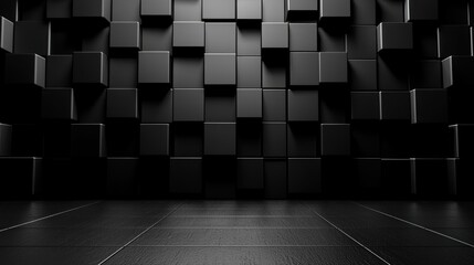 A black and white cube wall with a dark floor.