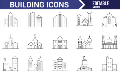 Naklejka premium City Building and Religious Structure Icon Set