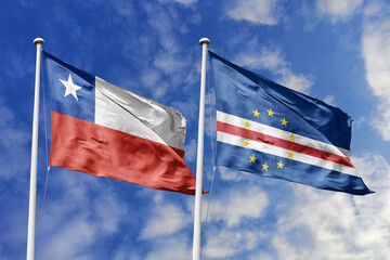 Flags of Chile and Cape Verde Waving Side-by-Side Against a Vibrant Blue Sky, Symbolizing...