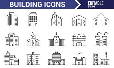 Fototapeta premium Building and Architecture Icons in Black and White