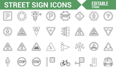 Road Signs, Pedestrian, and Traffic Light Icons