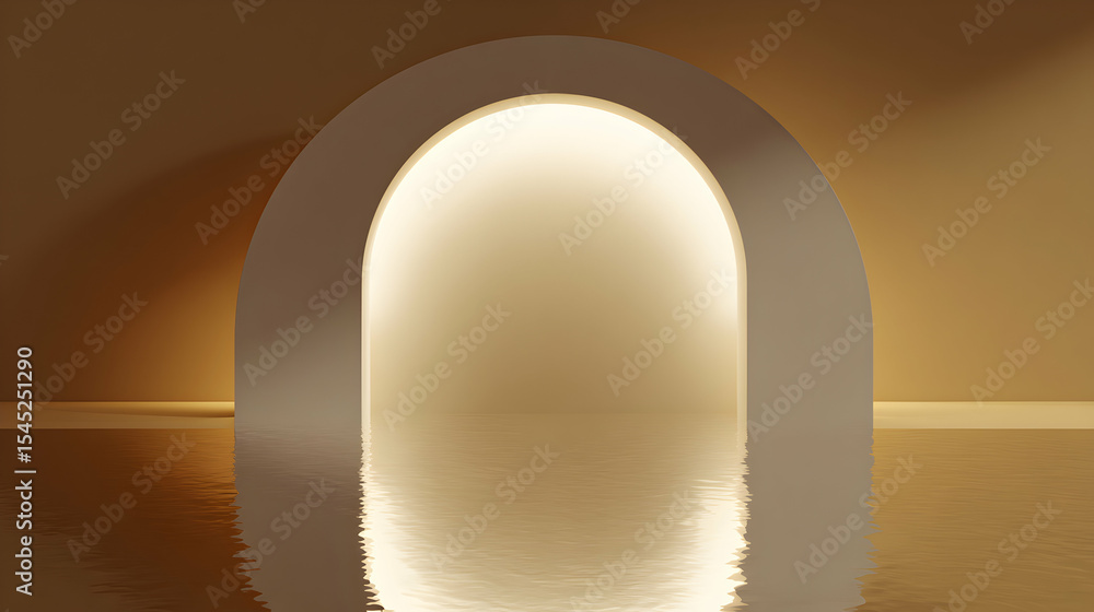 Poster golden archway illuminated with warm light reflected on smooth surface