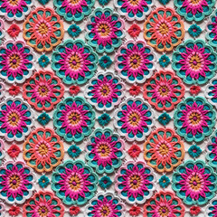 Colorful Handcrafted Crochet Motif Pattern with Intricate Details and Floral Design
