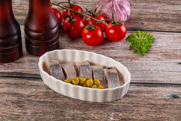 Slided marinated salted herring fillet