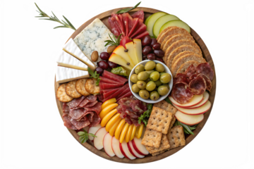  top-view-of-a-round-gourmet-fancy-charcuterie-boar isolated on white background png, ai generated