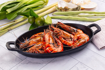 Hot boiled big tiger prawn