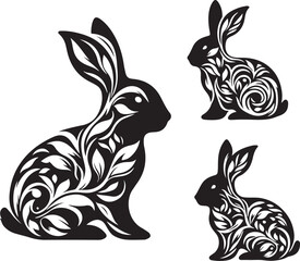 black and white rabbit vector art