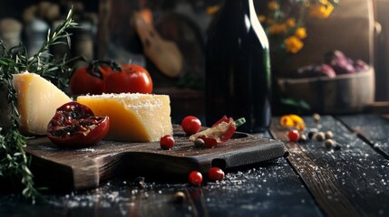 Rustic cheese board with wine grapes and figs on wooden table for gourmet food photography branding visuals
