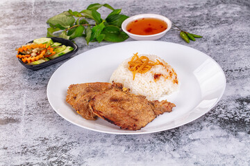 Roasted pork steak with rice