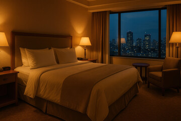 City view from hotel room window.
