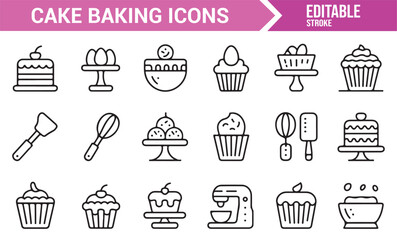 Icons of Bakery Items, Cupcakes, and Baking Tools