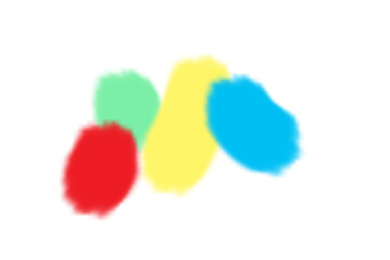 Colorful CMYK blur design featuring soft pink, blue, yellow, and green circular gradients with white background, ideal for modern abstract, print, or minimal digital art projects.