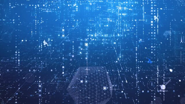 Abstract data flowing through the blue computer cyberspace background animation