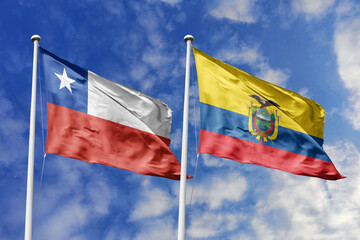 Flags of Chile and Ecuador Waving Side-by-Side Against a Bright Blue Sky, Symbolizing South American Unity and Bilateral Relations