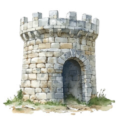 watercolor of Fortifications  Defensive Structures, vector, isolated on a white background.