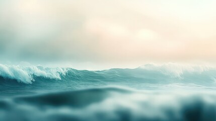 Fototapeta premium Serene Ocean Waves Embracing Soft Sunrise Light Over The Horizon