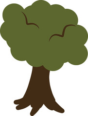 Green Tree Illustration: A stylized illustration of a lush green tree with a thick trunk and broad crown, evoking a sense of nature and growth.