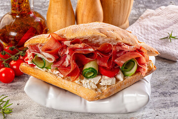 Sandwich with ciabatta and jamon