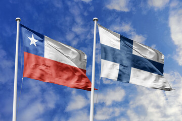 Flags of Chile and Finland Waving Under a Bright Blue Sky, Symbolizing Diplomatic Relations and...