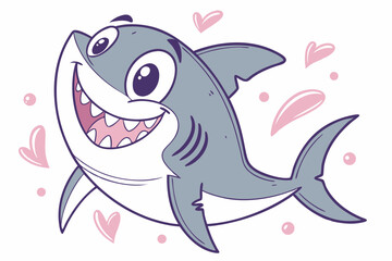 Smiling Predator: Cute Shark Emblem for Kids & Brands