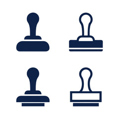Collection of Four Navy Blue Rubber Stamps Isolated on White Background Different Styles and Designs Office