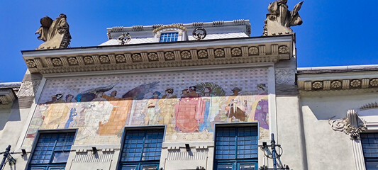 View of Chernivtsi Regional Art Museum. Majolica Facade Mural. Bukovyna. Ukraine. Europe