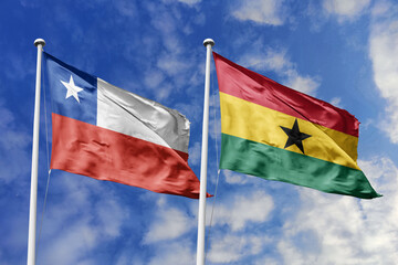 Flags of Chile and Ghana Waving Proudly Against a Vibrant Blue Sky, Symbolizing Strong Diplomatic...