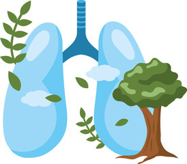 Lungs and Nature: A stylized illustration of healthy lungs surrounded by lush foliage and a tree, symbolizing the vital connection between clean air and environmental well-being.