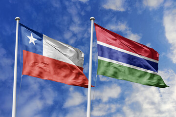 Flags of Chile and The Gambia Waving Together Against a Dynamic Blue Sky, Symbolizing Diplomatic...
