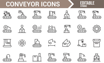 Industrial Automation, Conveyor, and Robotic Arm Icons