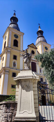 View of the facade of baroque-style Catholic Church in Eger. St. Bernard's Church. Hungary. Europe