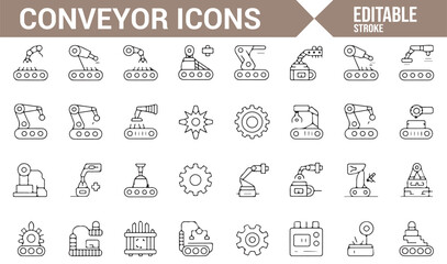 Icons of Industrial Conveyor, Machinery, and Robots