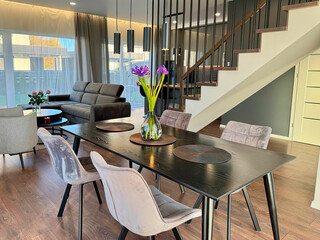 modern luxury dining room interior, 3d render