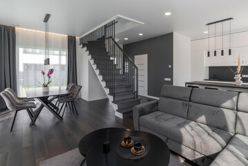 Modern luxury apartment interior in minimal scandinavian style, 3d rendering