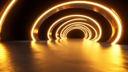 Obraz premium Abstract tunnel design with glowing circular lights and reflections