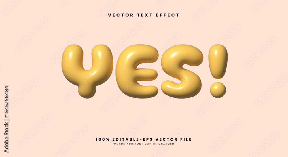 Poster yes 3d inflated style editable text effect template suitable for cute theme